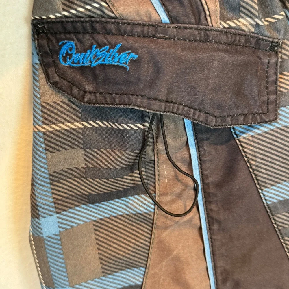 Vtg Y2K Quiksilver Mens Plaid Board Shorts Swim Beach Embroidered Size 32 Rare